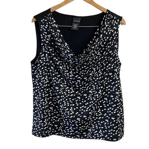 Covington Satin Spotted Cowl Neck Blouse XL Sleeveless Black and White Tank Top